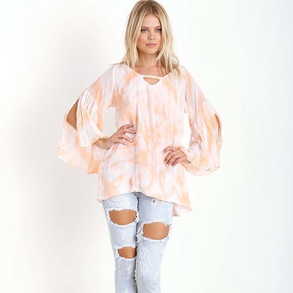 Jens Pirate Booty Sage Whisper Tunic Top Tie Dye Flowy Orange White Cutout Back